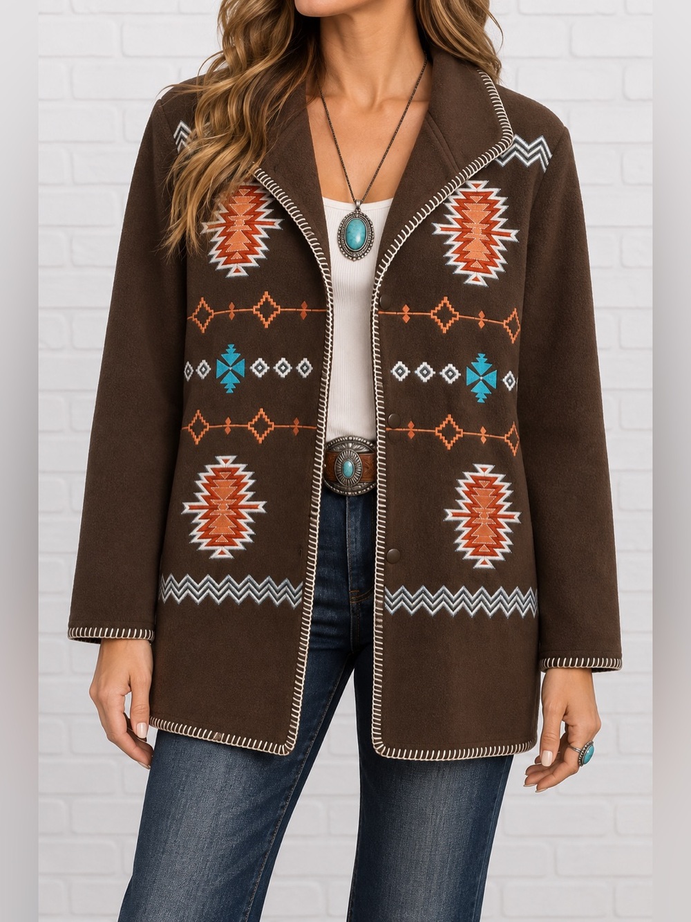 Vintage Outback Trading Co Santa Fe Fleece Jacket M Southwestern Embroidered NWT